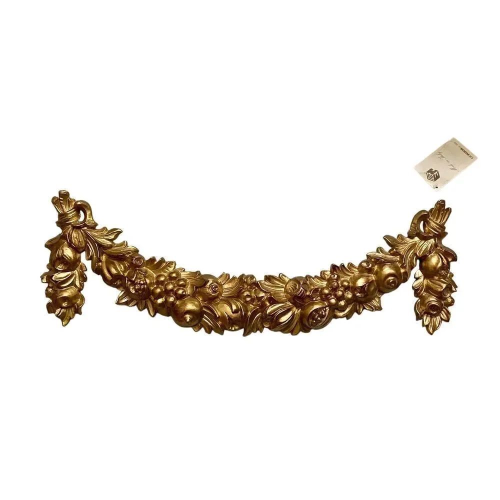 Fruit Floral Swag Pediment Wall Hanging Gold Gilt Baroque 21” Italian by Euromar
